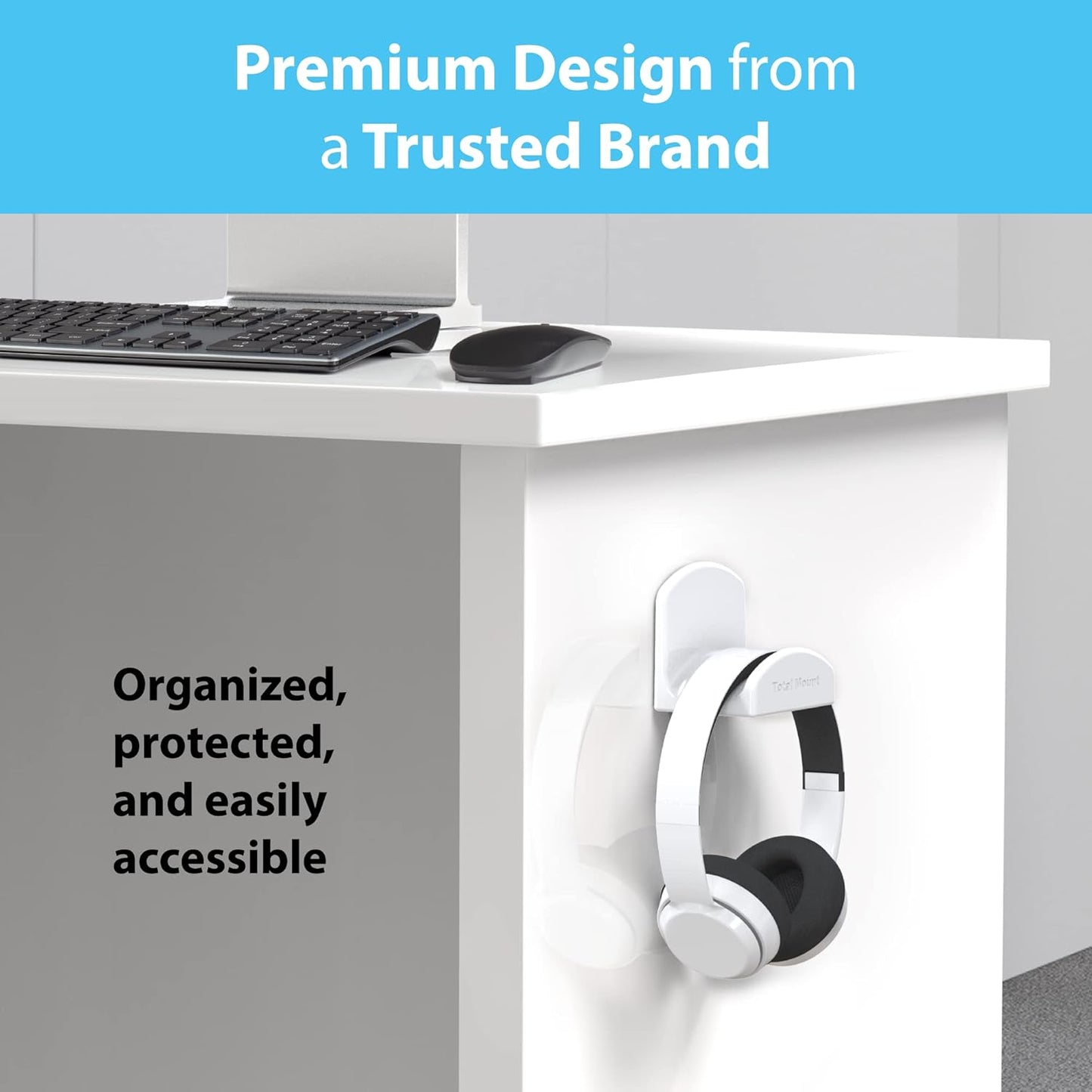 Headset and Headphone Stand – Holder Won’T Damage Your Wall with Screws or Permanent Adhesive (Premium White Hanger – One Pack)