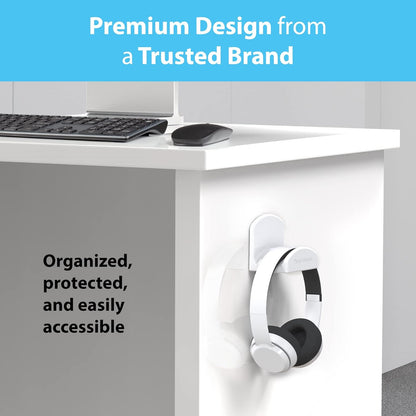 Headset and Headphone Stand – Holder Won’T Damage Your Wall with Screws or Permanent Adhesive (Premium White Hanger – One Pack)